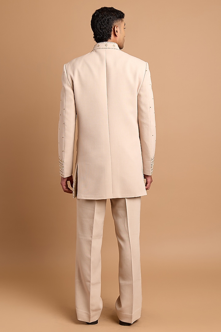 Off-White Polyester Twill Handwork Wedding Indowestern by Rohit Doshi at Pernia's Pop Up Shop