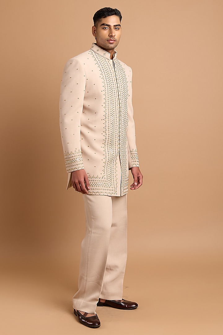 Off-White Polyester Twill Handwork Wedding Indowestern by Rohit Doshi at Pernia's Pop Up Shop