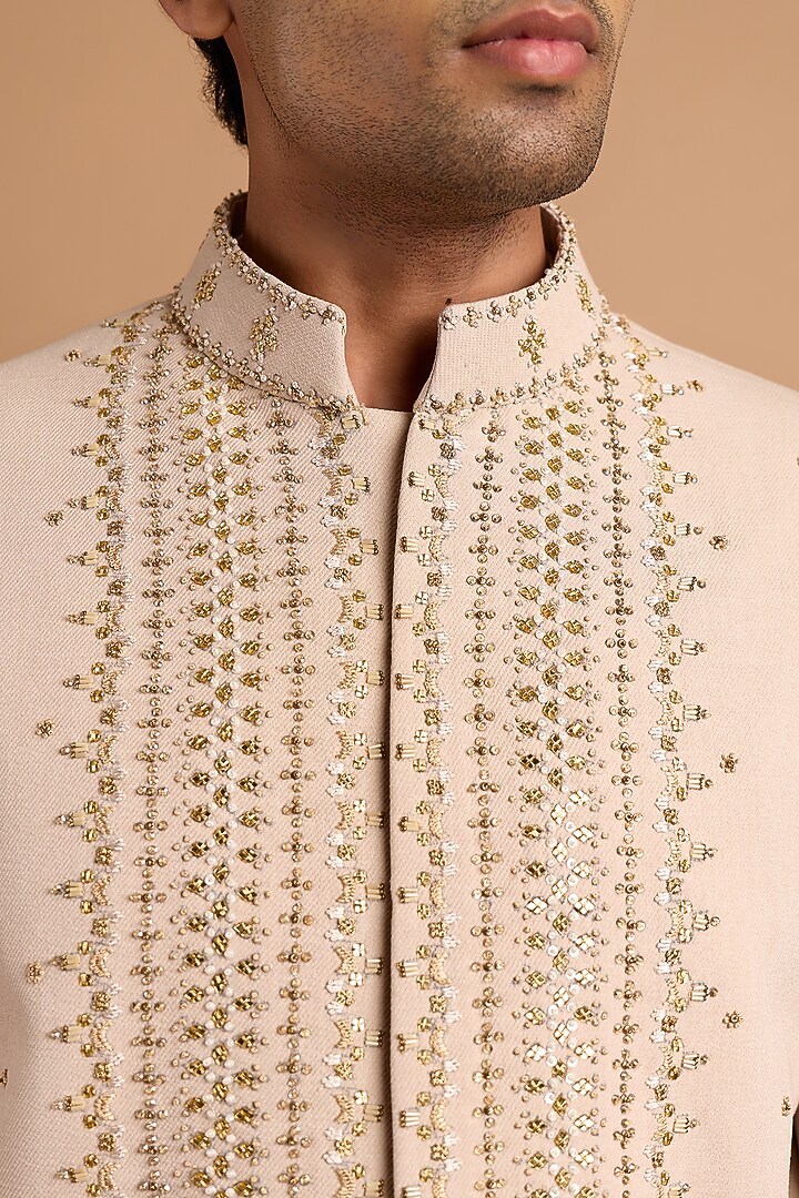 Off-White Polyester Twill Handwork Wedding Indowestern by Rohit Doshi at Pernia's Pop Up Shop