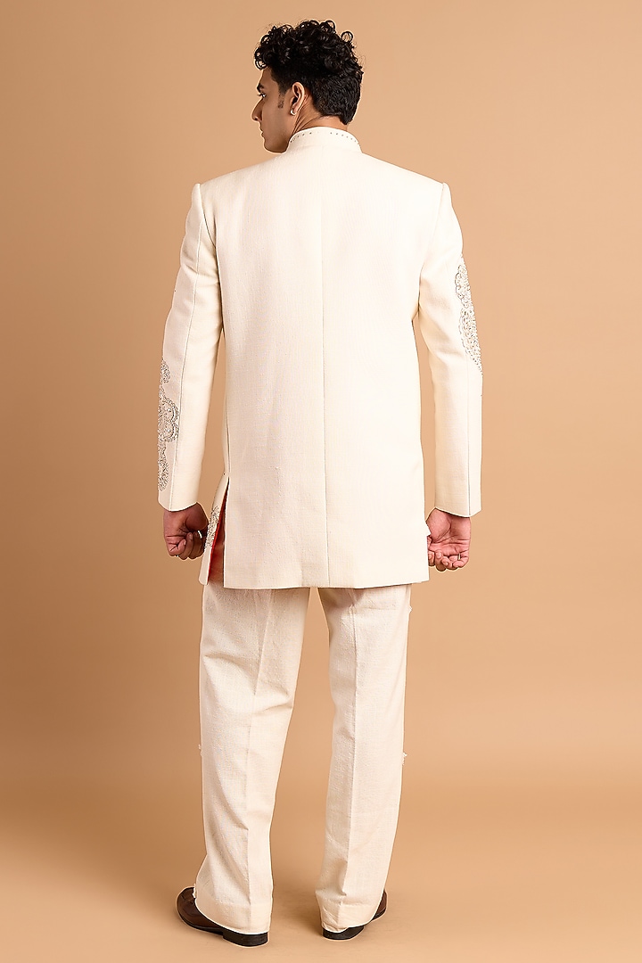 Off-White Cotton Matka Handwork Wedding Indowestern by Rohit Doshi at Pernia's Pop Up Shop