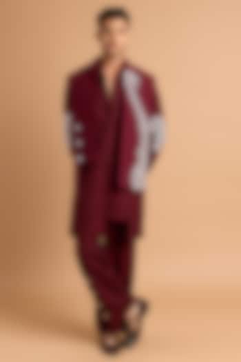 Maroon Cotton Matka Bundi Jacket by Rohit Doshi at Pernia's Pop Up Shop
