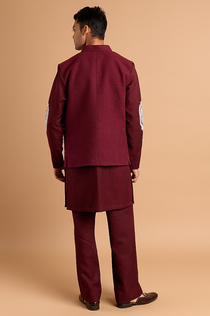 Maroon Cotton Matka Bundi Jacket by Rohit Doshi at Pernia's Pop Up Shop
