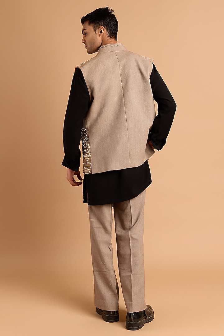Grey Green Cotton Matka Bundi Jacket by Rohit Doshi at Pernia's Pop Up Shop