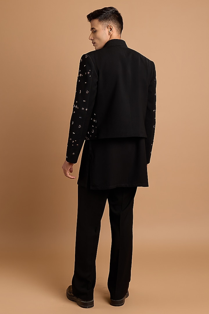 Black Lachka & Armani Fabric Handwork Cropped Jodhpuri by Rohit Doshi at Pernia's Pop Up Shop