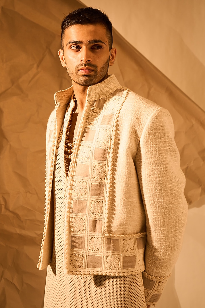 Off-White Chatai Matka Fabric Handwork Jodhpuri by Rohit Doshi at Pernia's Pop Up Shop