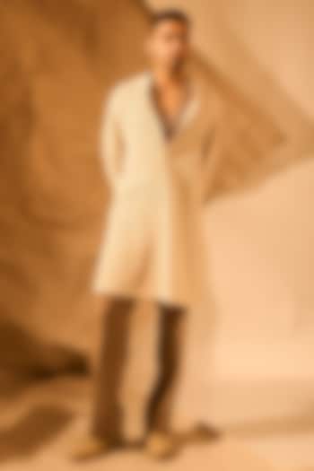 Off-White Knitmesh Net Handwork Kurta by Rohit Doshi at Pernia's Pop Up Shop