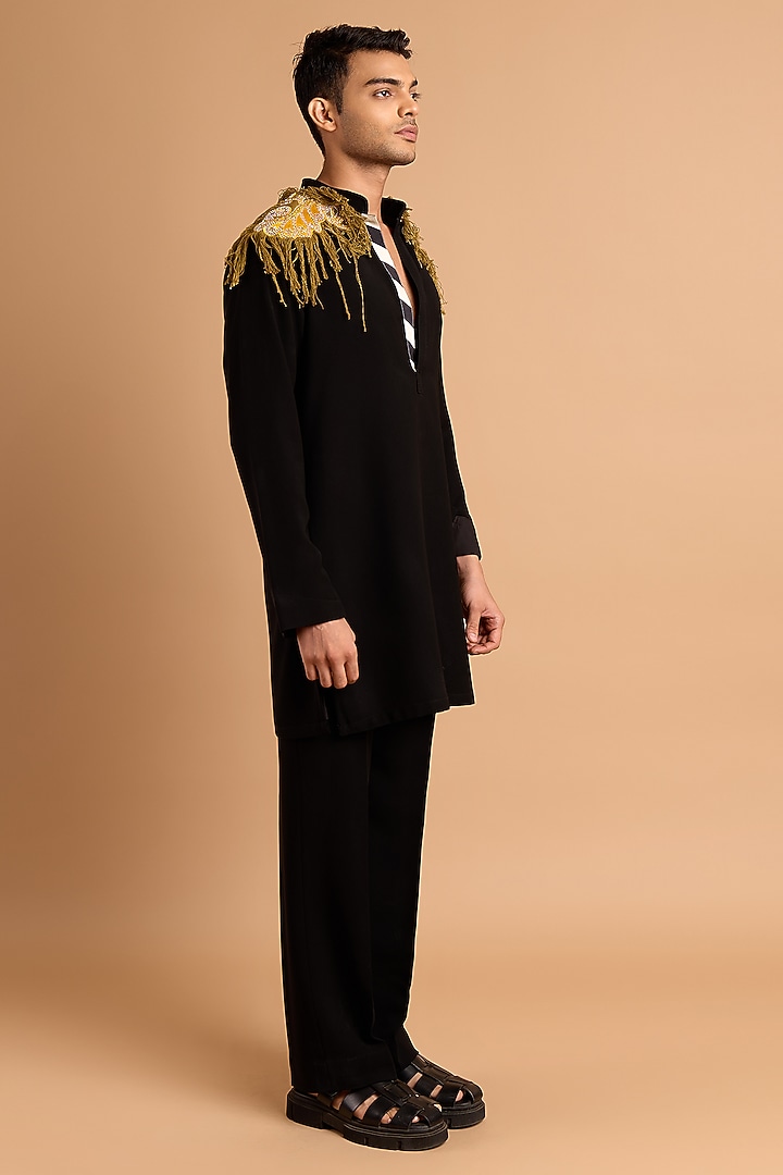 Black Lachka & Armani Fabric Handwork Kurta by Rohit Doshi at Pernia's Pop Up Shop