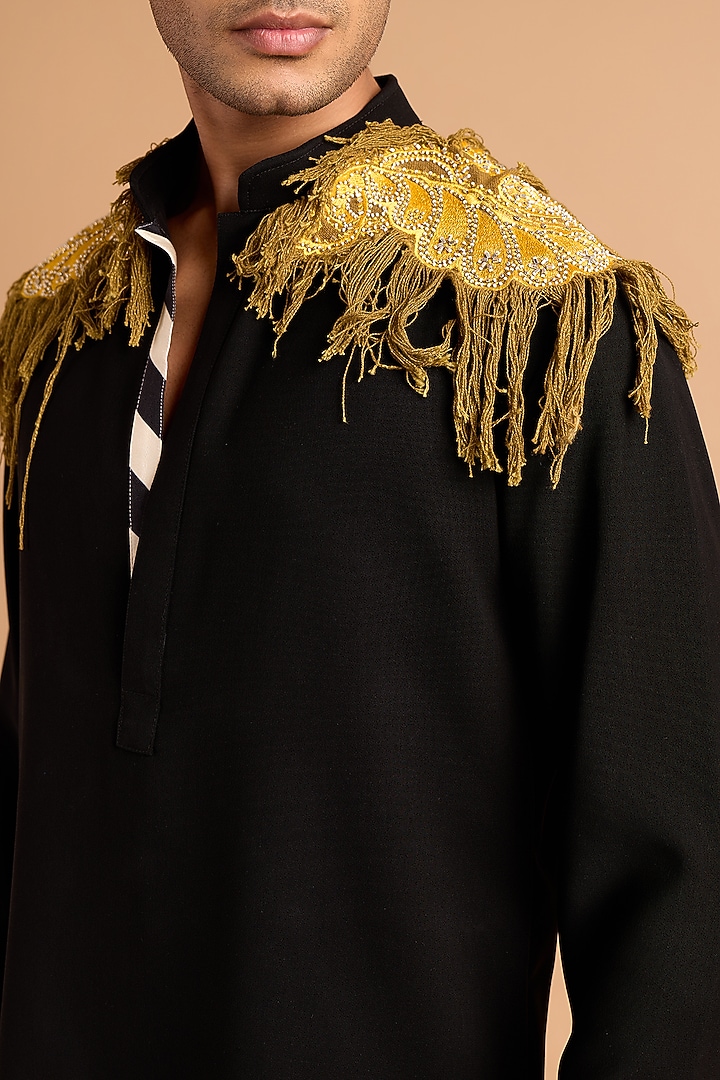 Black Lachka & Armani Fabric Handwork Kurta by Rohit Doshi at Pernia's Pop Up Shop