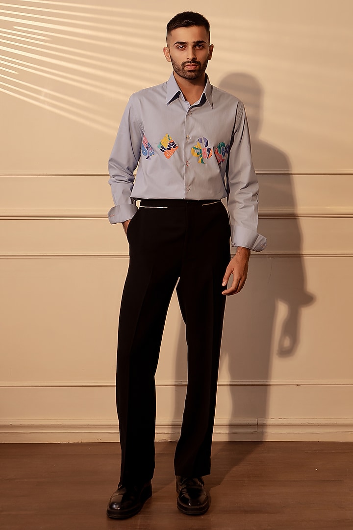 Light Blue Suiting Fabric Handwork Party Wear Shirt by Rohit Doshi at Pernia's Pop Up Shop