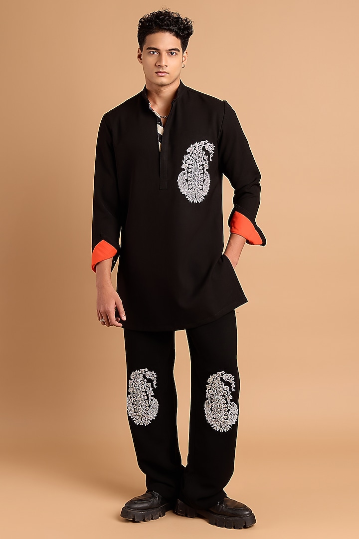 Matte Black Ninja Fabric Kurta Set by Rohit Doshi at Pernia's Pop Up Shop
