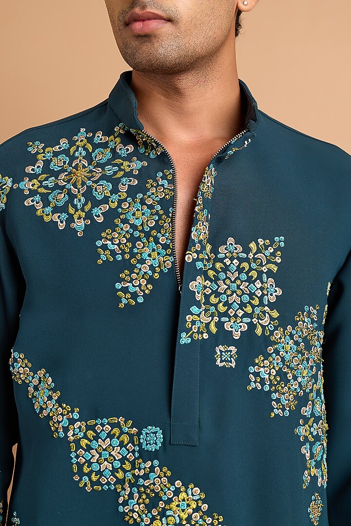 Emerald Green Crepe Handwork Kurta by Rohit Doshi at Pernia's Pop Up Shop