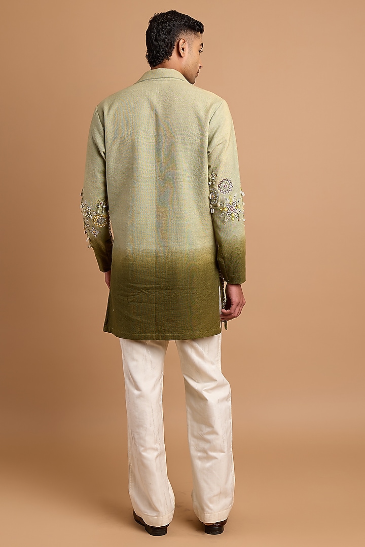 Sage-Dark Olive Green Cotton Matka Floral Printed Kurta by Rohit Doshi at Pernia's Pop Up Shop