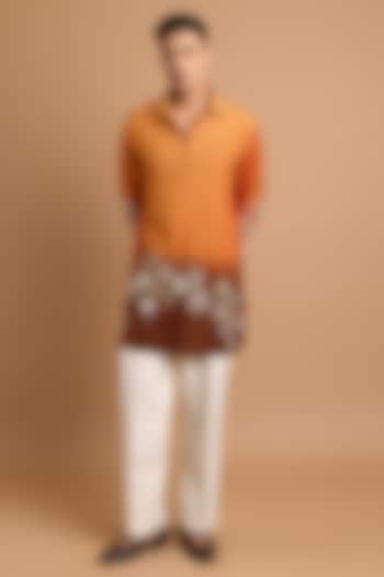 Rust-Brown Cotton Matka Floral Printed Kurta by Rohit Doshi at Pernia's Pop Up Shop
