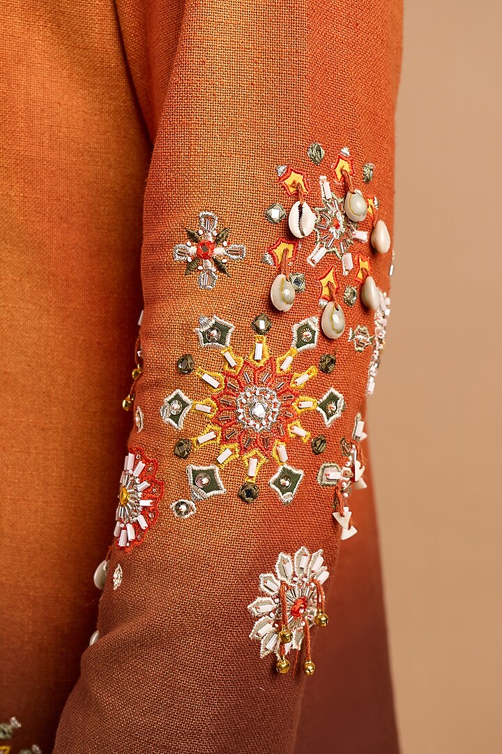 Rust-Brown Cotton Matka Floral Printed Kurta by Rohit Doshi at Pernia's Pop Up Shop