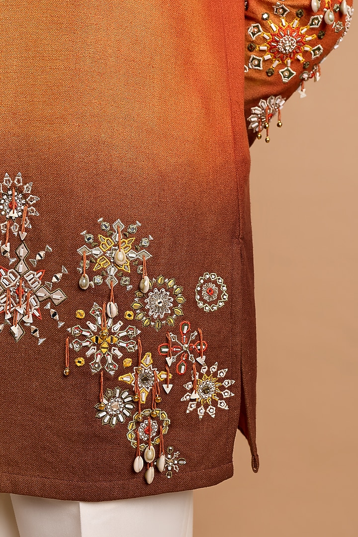 Rust-Brown Cotton Matka Floral Printed Kurta by Rohit Doshi at Pernia's Pop Up Shop