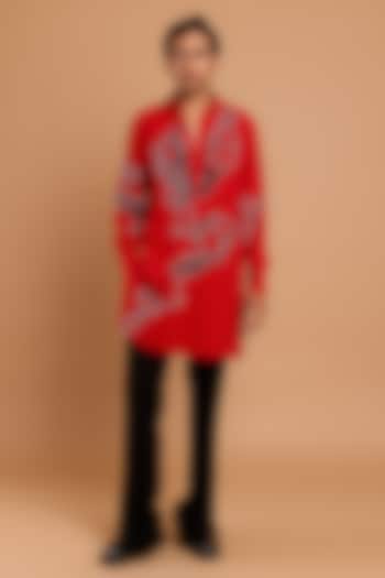 Red Poly Crepe Handwork Kurta by Rohit Doshi at Pernia's Pop Up Shop