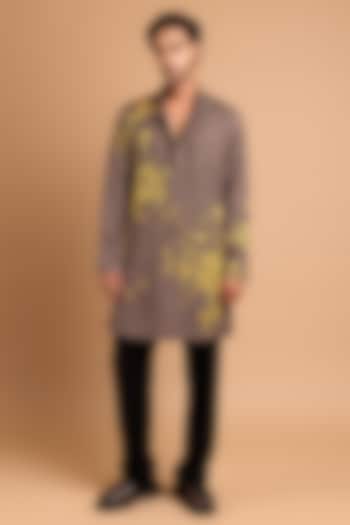Dark Grey Cotton Crepe Rayon Handwork Kurta by Rohit Doshi at Pernia's Pop Up Shop
