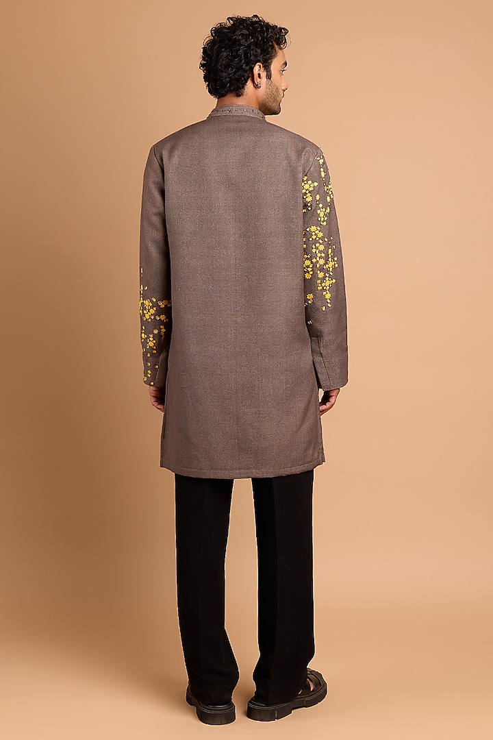 Dark Grey Cotton Crepe Rayon Handwork Kurta by Rohit Doshi at Pernia's Pop Up Shop