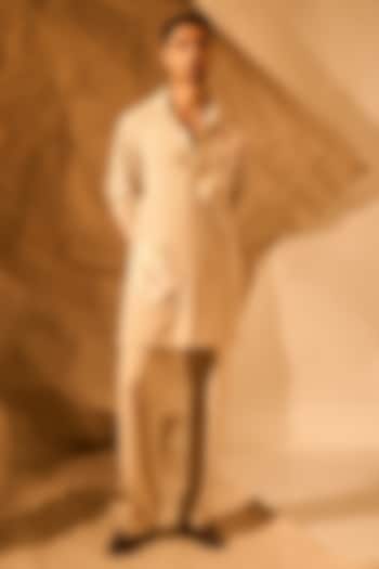 Beige Textured Fabric Handwork Kurta by Rohit Doshi at Pernia's Pop Up Shop