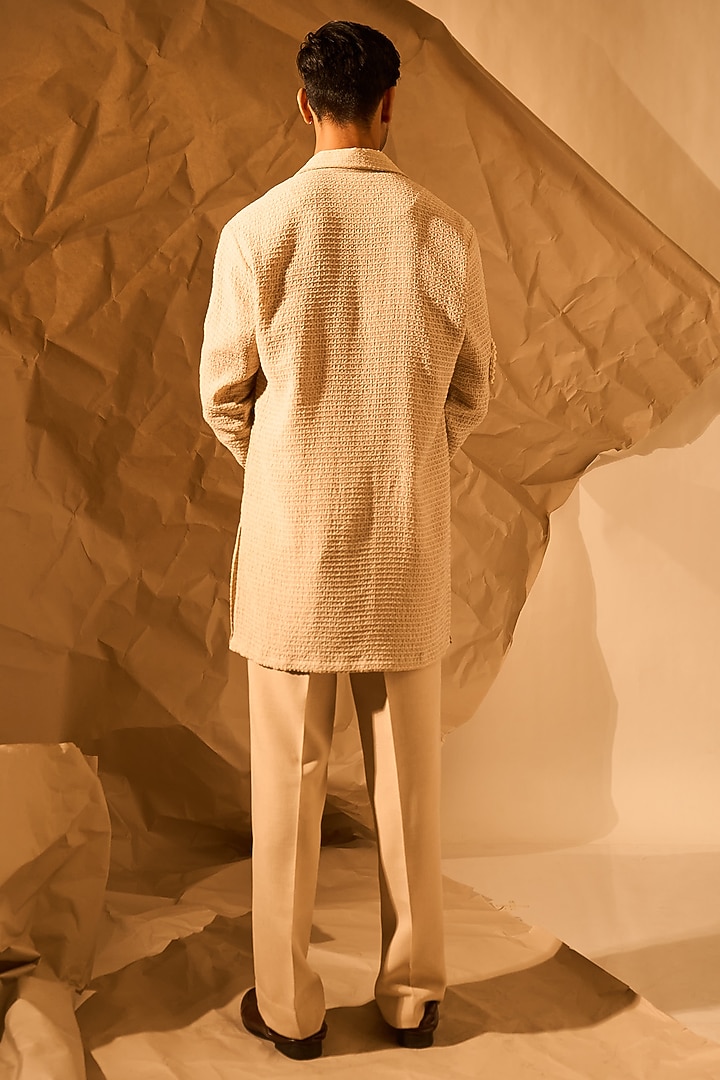 Beige Textured Fabric Handwork Kurta by Rohit Doshi at Pernia's Pop Up Shop