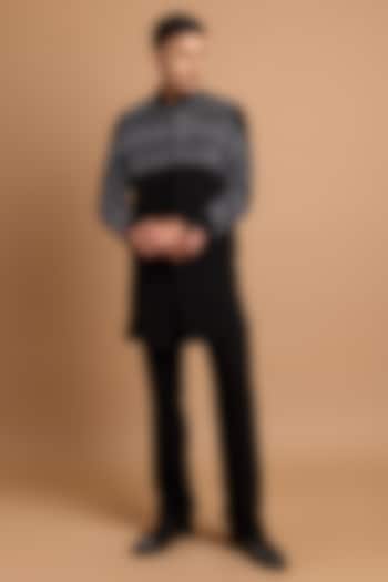 Black Crepe Handwork Bundi Jacket Set by Rohit Doshi at Pernia's Pop Up Shop