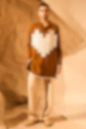 Mustard Knit Handwork Kurta by Rohit Doshi at Pernia's Pop Up Shop