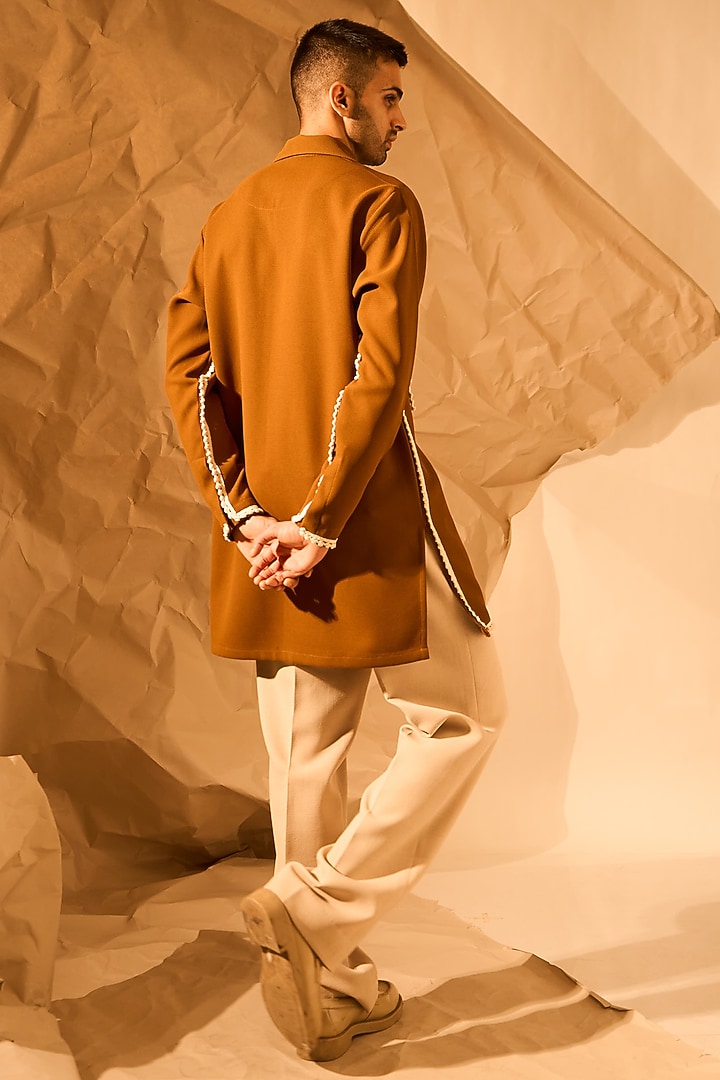 Mustard Knit Handwork Kurta by Rohit Doshi at Pernia's Pop Up Shop