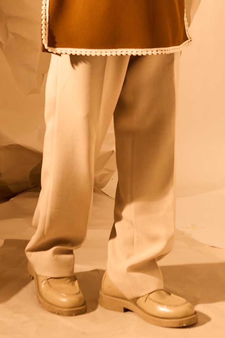 Mustard Knit Handwork Kurta by Rohit Doshi at Pernia's Pop Up Shop