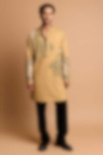 Mustard Green Cotton Crepe Rayon Handwork Kurta by Rohit Doshi at Pernia's Pop Up Shop