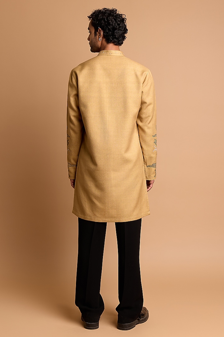 Mustard Green Cotton Crepe Rayon Handwork Kurta by Rohit Doshi at Pernia's Pop Up Shop