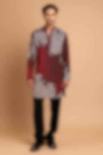 Dark Brown Cotton Crepe Rayon Handwork Kurta by Rohit Doshi at Pernia's Pop Up Shop