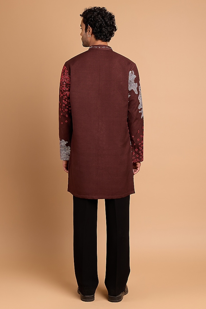 Dark Brown Cotton Crepe Rayon Handwork Kurta by Rohit Doshi at Pernia's Pop Up Shop