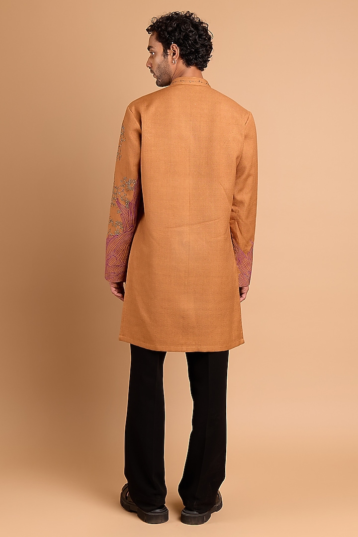 Brown Cotton Crepe Rayon Handwork Kurta by Rohit Doshi at Pernia's Pop Up Shop