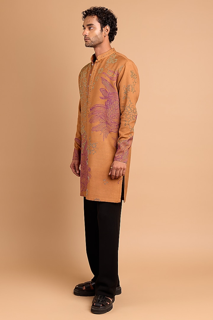 Brown Cotton Crepe Rayon Handwork Kurta by Rohit Doshi at Pernia's Pop Up Shop