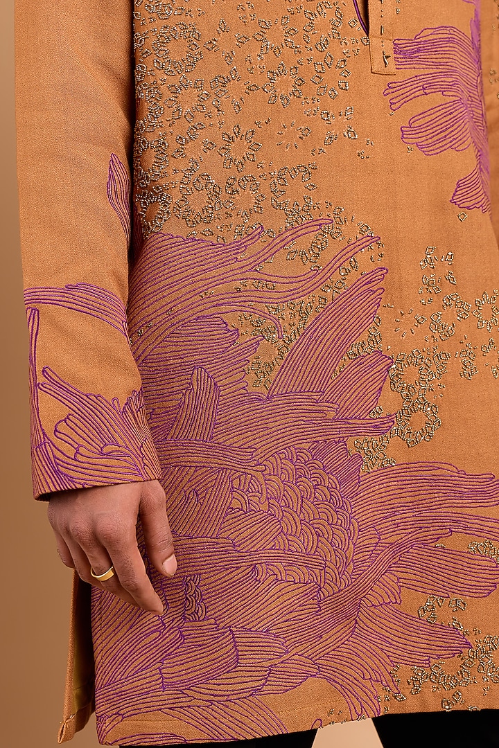 Brown Cotton Crepe Rayon Handwork Kurta by Rohit Doshi at Pernia's Pop Up Shop
