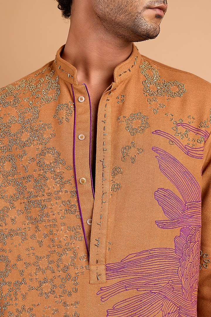 Brown Cotton Crepe Rayon Handwork Kurta by Rohit Doshi at Pernia's Pop Up Shop