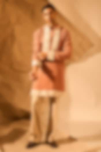 Peach Textured Fabric Handwork Kurta by Rohit Doshi at Pernia's Pop Up Shop