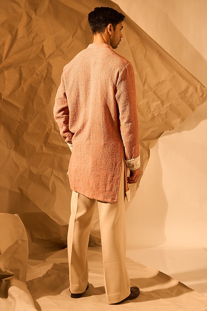 Peach Textured Fabric Handwork Kurta by Rohit Doshi at Pernia's Pop Up Shop