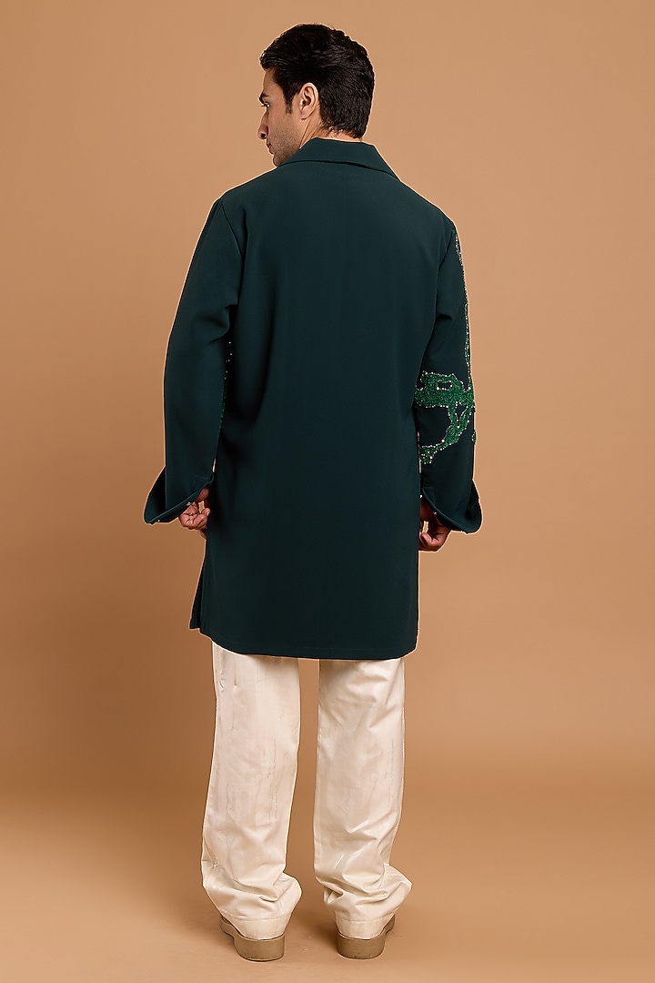 Bottle Green Poly Crepe Handwork Kurta by Rohit Doshi at Pernia's Pop Up Shop