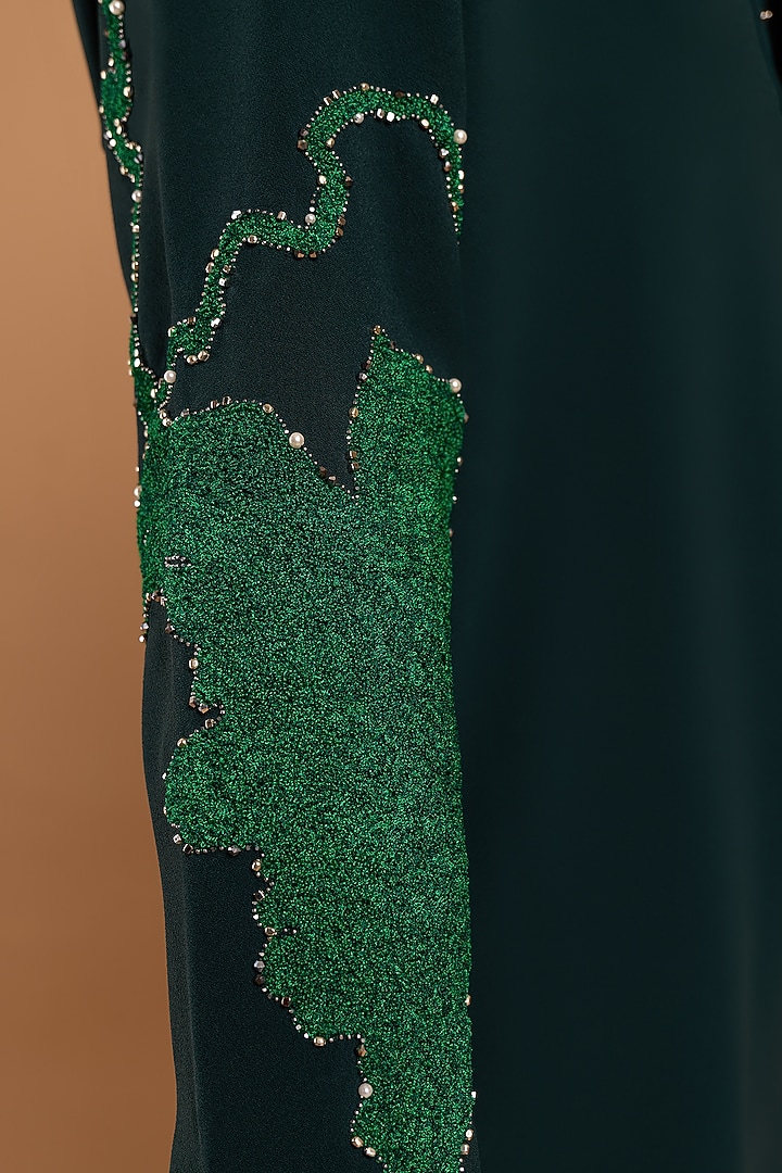 Bottle Green Poly Crepe Handwork Kurta by Rohit Doshi at Pernia's Pop Up Shop