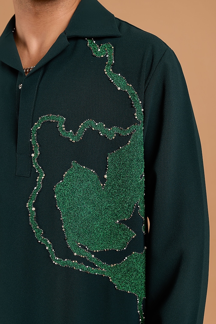 Bottle Green Poly Crepe Handwork Kurta by Rohit Doshi at Pernia's Pop Up Shop