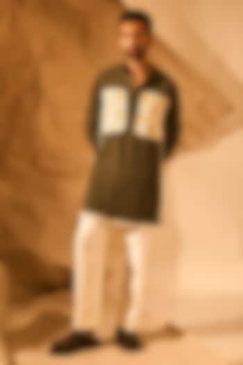 Olive Green Textured Fabric Handwork Kurta by Rohit Doshi at Pernia's Pop Up Shop