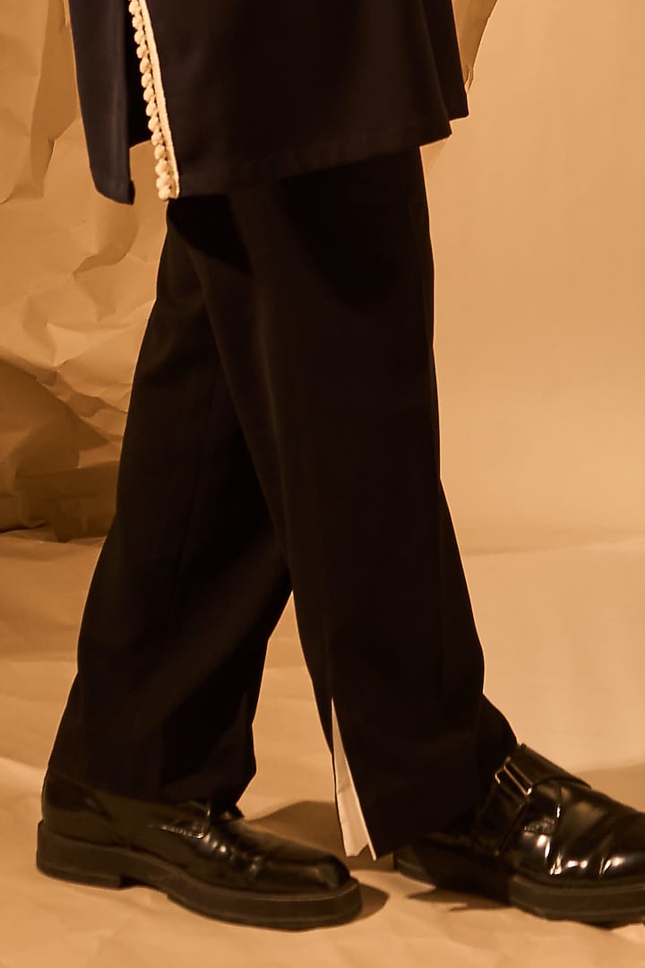 Navy Blue Lachka & Armani Fabric Handwork Kurta by Rohit Doshi at Pernia's Pop Up Shop