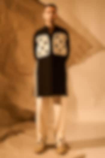 Black Crepe Handwork Kurta by Rohit Doshi at Pernia's Pop Up Shop