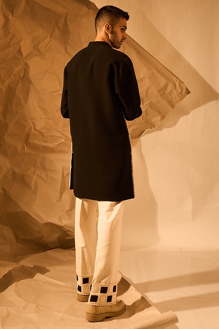 Black Crepe Handwork Kurta by Rohit Doshi at Pernia's Pop Up Shop