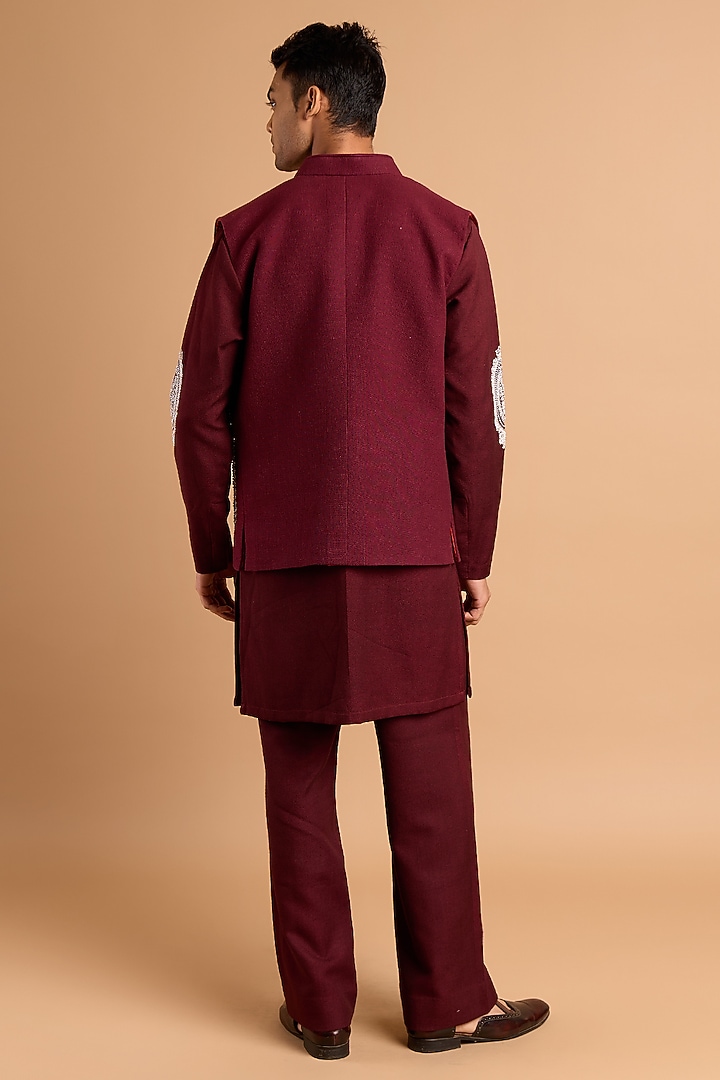 Maroon Cotton Matka Bundi Jacket Set by Rohit Doshi at Pernia's Pop Up Shop