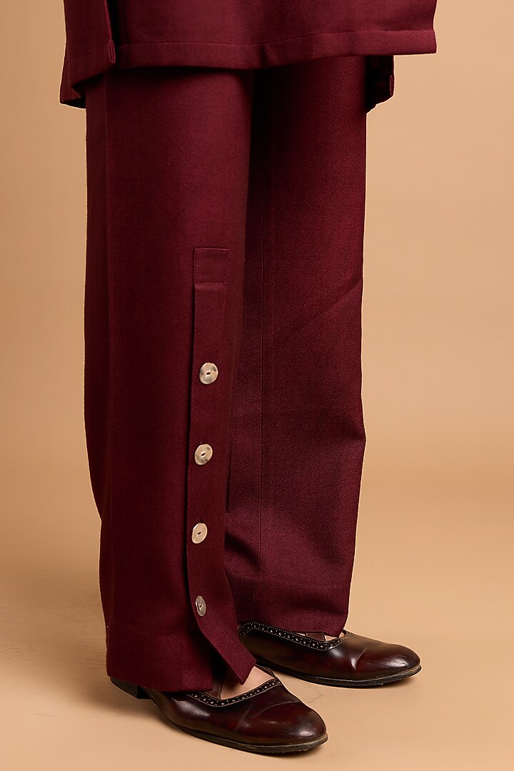 Maroon Cotton Matka Bundi Jacket Set by Rohit Doshi at Pernia's Pop Up Shop