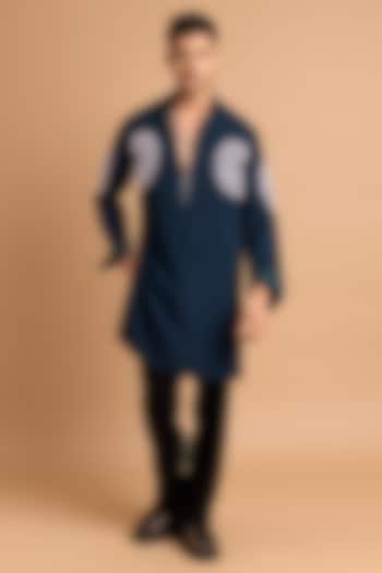 Bottle Green Knit Mukaish Embroidered Kurta by Rohit Doshi at Pernia's Pop Up Shop