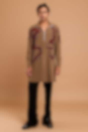 Earthy Green Poly Crepe Handwork Kurta by Rohit Doshi at Pernia's Pop Up Shop