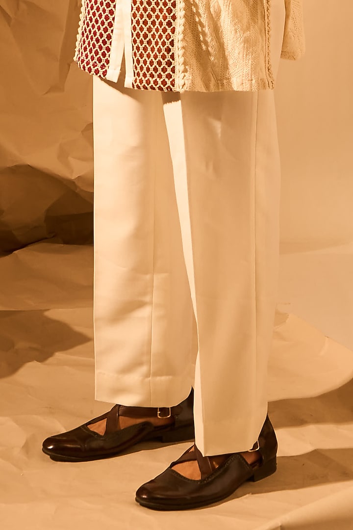 Off-White Knitmesh Handwork Kurta by Rohit Doshi at Pernia's Pop Up Shop